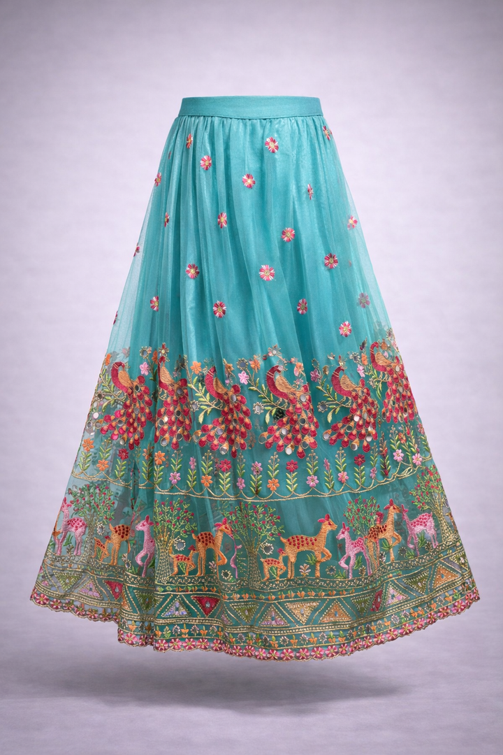 Designer heavy work Net lehenga Only