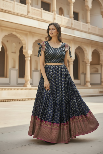 Navy blue Heavy Benarasi Lehenga