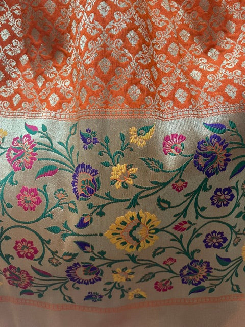 Bright orange Benarasi brocade lehanga and blouse